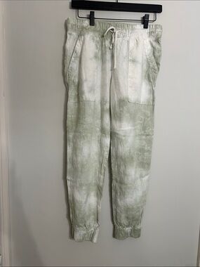 Bella Dahl Light Green & White Tie-Dye Jogger Pants